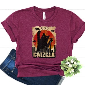 Catzilla Shirt Crazy Cat Lady Clothing Cat Mom Apparel Cat Owner Outfit Pet Lover Tee Cat Monster T-Shirt Retro Vintage Cat Gift image 3