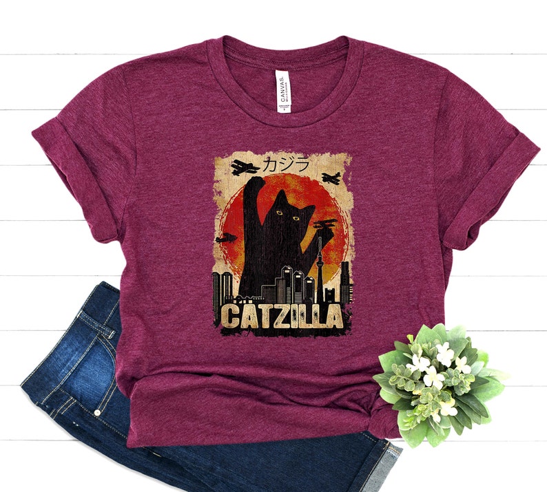 Catzilla Shirt Crazy Cat Lady Clothing Cat Mom Apparel Cat Owner Outfit Pet Lover Tee Cat Monster T-Shirt Retro Vintage Cat Gift image 3