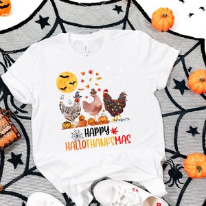 HalloThanksMas Shirt, Halloween Chicken, Thanksgiving Tee, Ugly Christmas Tee, Chicken Lover Gift, Funny Christmas Tee, Happy Halloween Tee bild 2