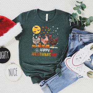 HalloThanksMas Shirt, Halloween Chicken, Thanksgiving Tee, Ugly Christmas Tee, Chicken Lover Gift, Funny Christmas Tee, Happy Halloween Tee bild 6