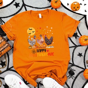HalloThanksMas Shirt, Halloween Chicken, Thanksgiving Tee, Ugly Christmas Tee, Chicken Lover Gift, Funny Christmas Tee, Happy Halloween Tee bild 3