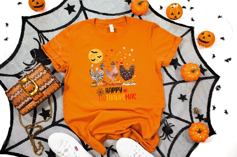 HalloThanksMas Shirt, Halloween Chicken, Thanksgiving Tee, Ugly Christmas Tee, Chicken Lover Gift, Funny Christmas Tee, Happy Halloween Tee bild 3