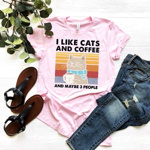 I Like Cats And Coffee Shirt, Coffee Lover Shirt, Funny Cat Shirt, Cat Mom Gift, Cat Lover Shirt, Retro Coffee Shirt, Vintage Cat Shirt image 8