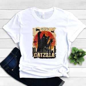 Catzilla Shirt Crazy Cat Lady Clothing Cat Mom Apparel Cat Owner Outfit Pet Lover Tee Cat Monster T-Shirt Retro Vintage Cat Gift image 2