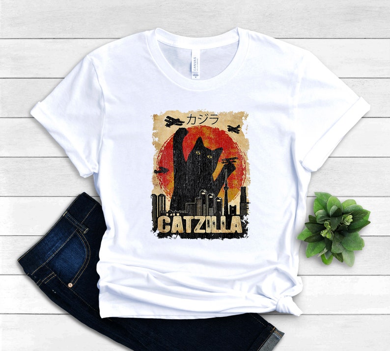 Catzilla Shirt Crazy Cat Lady Clothing Cat Mom Apparel Cat Owner Outfit Pet Lover Tee Cat Monster T-Shirt Retro Vintage Cat Gift image 2