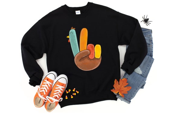 DaisyApparelArt Peaceful Turkey Sweatshirt - Happy Turkey Day Hoodie - Thanksgiving Sweatshirt - Peace Sign Turkey Hoodie - Funny Fall Sweatshirt