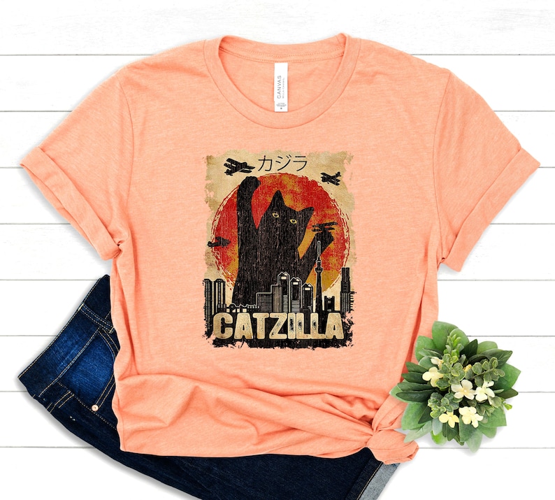 Catzilla Shirt Crazy Cat Lady Clothing Cat Mom Apparel Cat Owner Outfit Pet Lover Tee Cat Monster T-Shirt Retro Vintage Cat Gift image 5