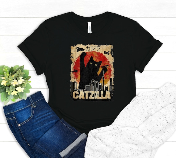 Catzilla Shirt - Crazy Cat Lady Clothing - Cat Mom Apparel - Cat Owner Outfit - Pet Lover Tee - Cat Monster T-Shirt - Retro Vintage Cat Gift