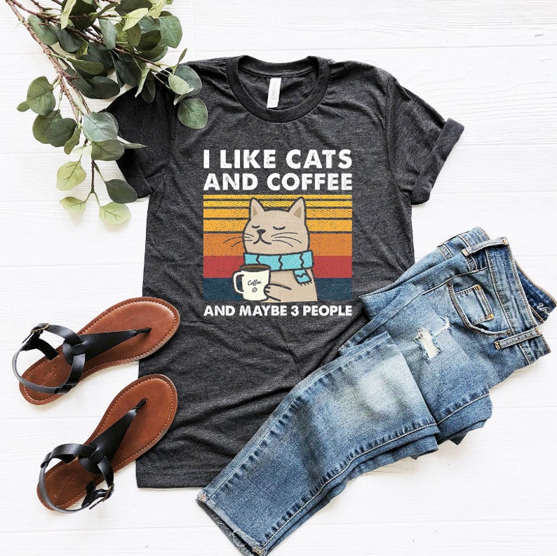 I Like Cats And Coffee Shirt, Coffee Lover Shirt, Funny Cat Shirt, Cat Mom Gift, Cat Lover Shirt, Retro Coffee Shirt, Vintage Cat Shirt image 6