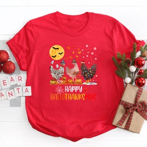 HalloThanksMas Shirt, Halloween Chicken, Thanksgiving Tee, Ugly Christmas Tee, Chicken Lover Gift, Funny Christmas Tee, Happy Halloween Tee bild 5