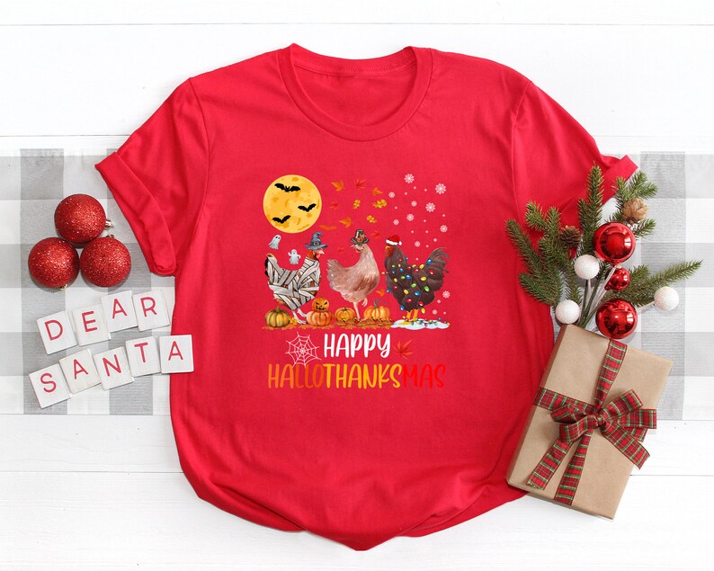 HalloThanksMas Shirt, Halloween Chicken, Thanksgiving Tee, Ugly Christmas Tee, Chicken Lover Gift, Funny Christmas Tee, Happy Halloween Tee bild 5