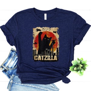 Catzilla Shirt Crazy Cat Lady Clothing Cat Mom Apparel Cat Owner Outfit Pet Lover Tee Cat Monster T-Shirt Retro Vintage Cat Gift image 4