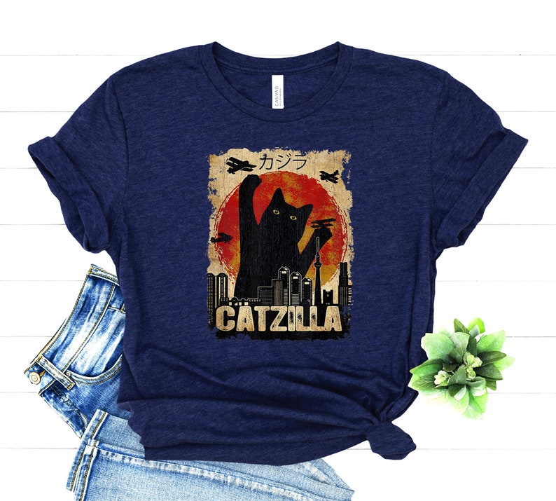 Catzilla Shirt Crazy Cat Lady Clothing Cat Mom Apparel Cat Owner Outfit Pet Lover Tee Cat Monster T-Shirt Retro Vintage Cat Gift image 4