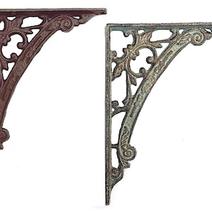 2 x Regalstützen Gusseisen Antik-grün / Antik-braun Konsole Regal Regalwinkel Regalträger