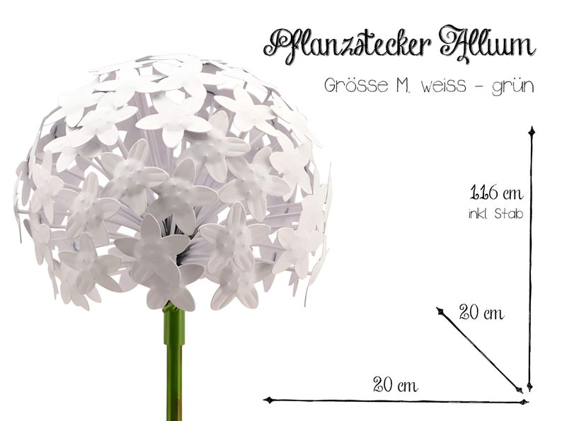 Pflanzstecker Allium Weiß 2 Größen Beetstecker Gartenstecker Gartendekoration Metall Hochzeitdekoration Hochzeit Rosenkugel 20 x 20 x 116 cm