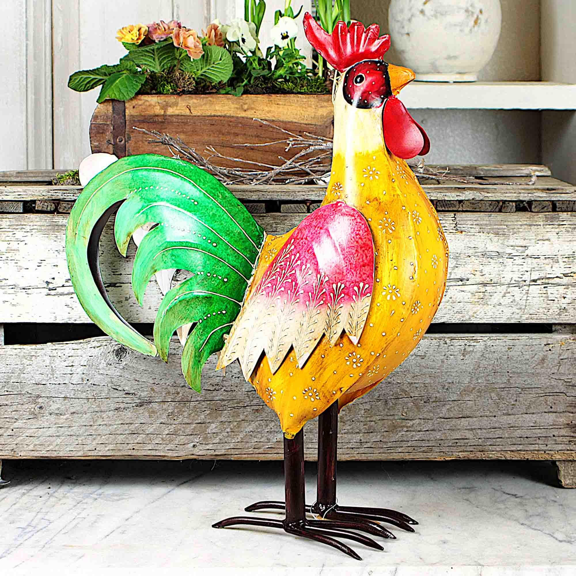 Exner Deko-Hühner Set – 2 Stück, Hahn & Huhn Aus Metall, Handbemalt, Ca. 22 Cm Groß