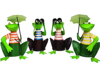 Fence stool Fosch | crouching frog with umbrella binoculars made of metal | post stool | garden decoration | fence decoration