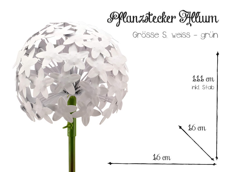 Pflanzstecker Allium Weiß 2 Größen Beetstecker Gartenstecker Gartendekoration Metall Hochzeitdekoration Hochzeit Rosenkugel Bild 2