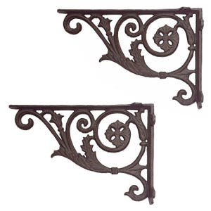 2 x Regalstützen Gusseisen | braun glänzend | Konsole | Regal | Regalwinkel | Regalträger | Eisen | Wandkonsole | Wandregal