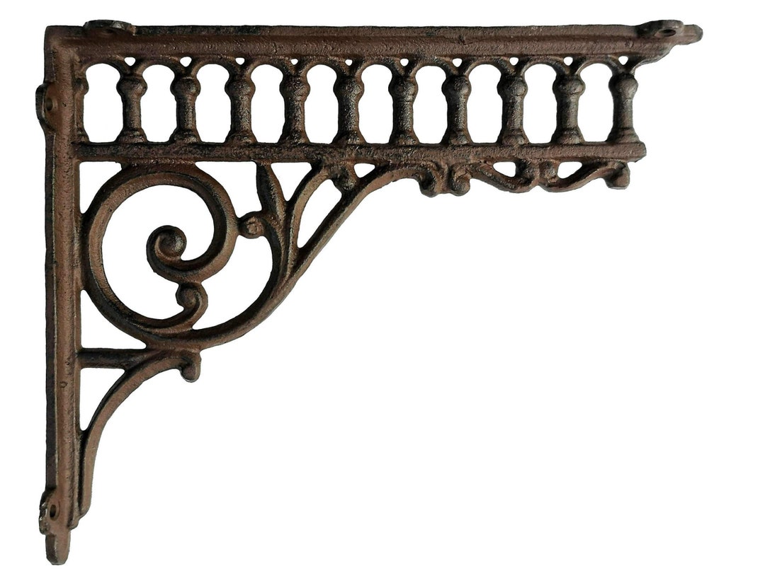2 X Cast Iron Shelf Supports Antique Brown Art Nouveau Etsy