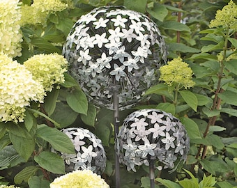 Pflanzstecker Allium 3 Größen | Verzinkt | Silber | Zink | Beetstecker | Gartenstecker | Gartendekoration Metall | Rankstab |