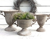 Vintage metal amphorae Cup quot aged metal quot Planter Deco Amphora Flower pot Vase Art Ferro Handmade Shabby chic