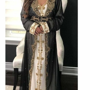 abaya mujer musulmana kaftan marroqui chilaba mujer Bata de encaje bordada  para mujer, vestido verde oscuro