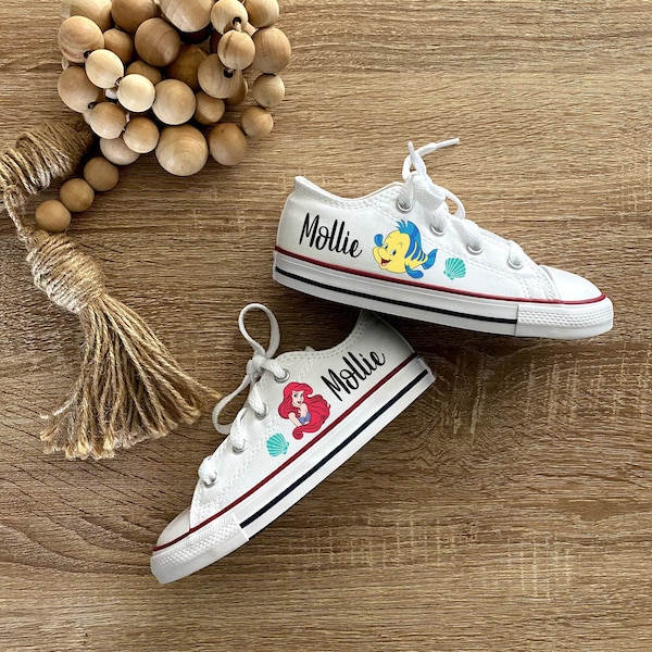 Personalized The Little Mermaid Converse shoes, Super cool gift for the Birthday girl - Disney trip, Disney vacation approved Ariel flounder