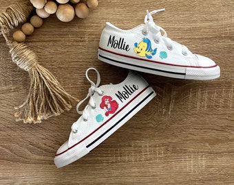 Personalized The Little Mermaid Converse shoes, Super cool gift for the Birthday girl - Disney trip, Disney vacation approved Ariel flounder