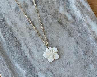 Nacre Flower Pendant with Gold Filled Necklace