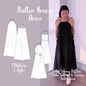Flared Halter Dress Sewing Pattern: Beginner-Friendly PDF (US Sizes 4–20)