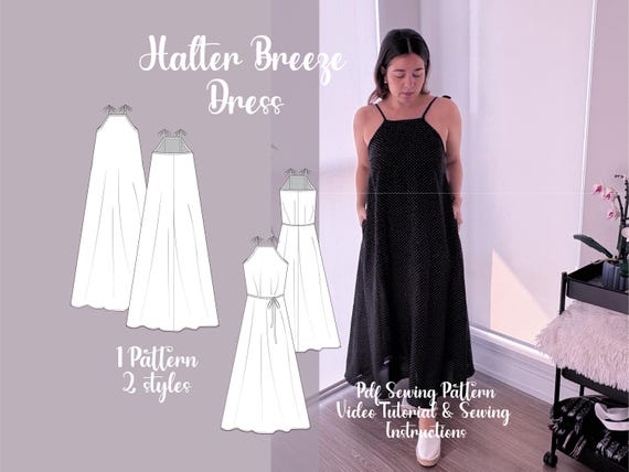 Flared Halter Dress Sewing Pattern: Beginner-friendly PDF (US Sizes 420) -  Etsy