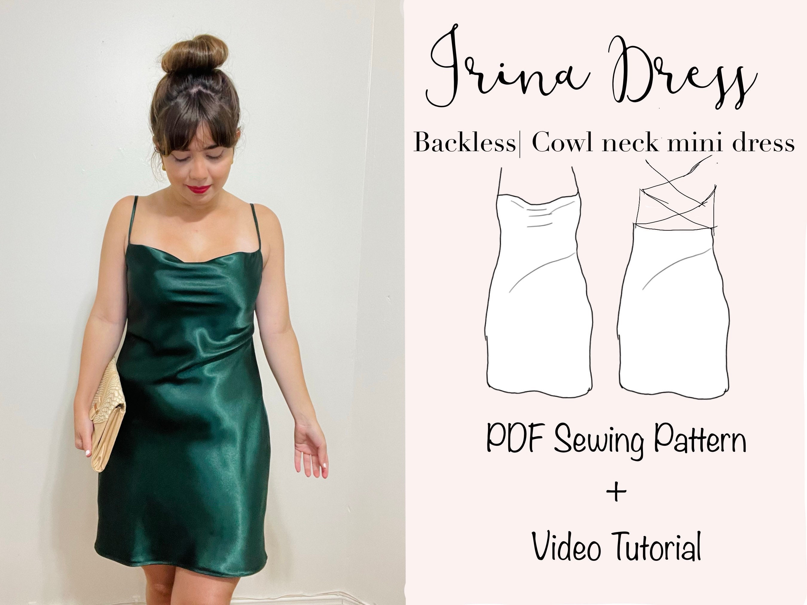 Cowl Neck Dress PDF Sewing Pattern Bias Cut Aline Wedd