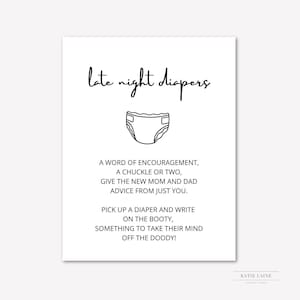 Late Night Diapers Sign - Instant Download, Baby Shower Sign, Baby Shower Games, Digital Download, Baby Shower Decor, Baby Shower Activity