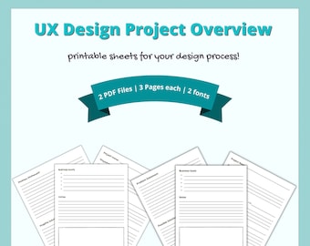 Plantilla de descripción general del proyecto de diseño de UX / Imprimible para diseñadores de UX