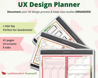 Planificador de diseño UX para iPad / Diario para el proceso de diseño / Tema de sandía verde y rosa