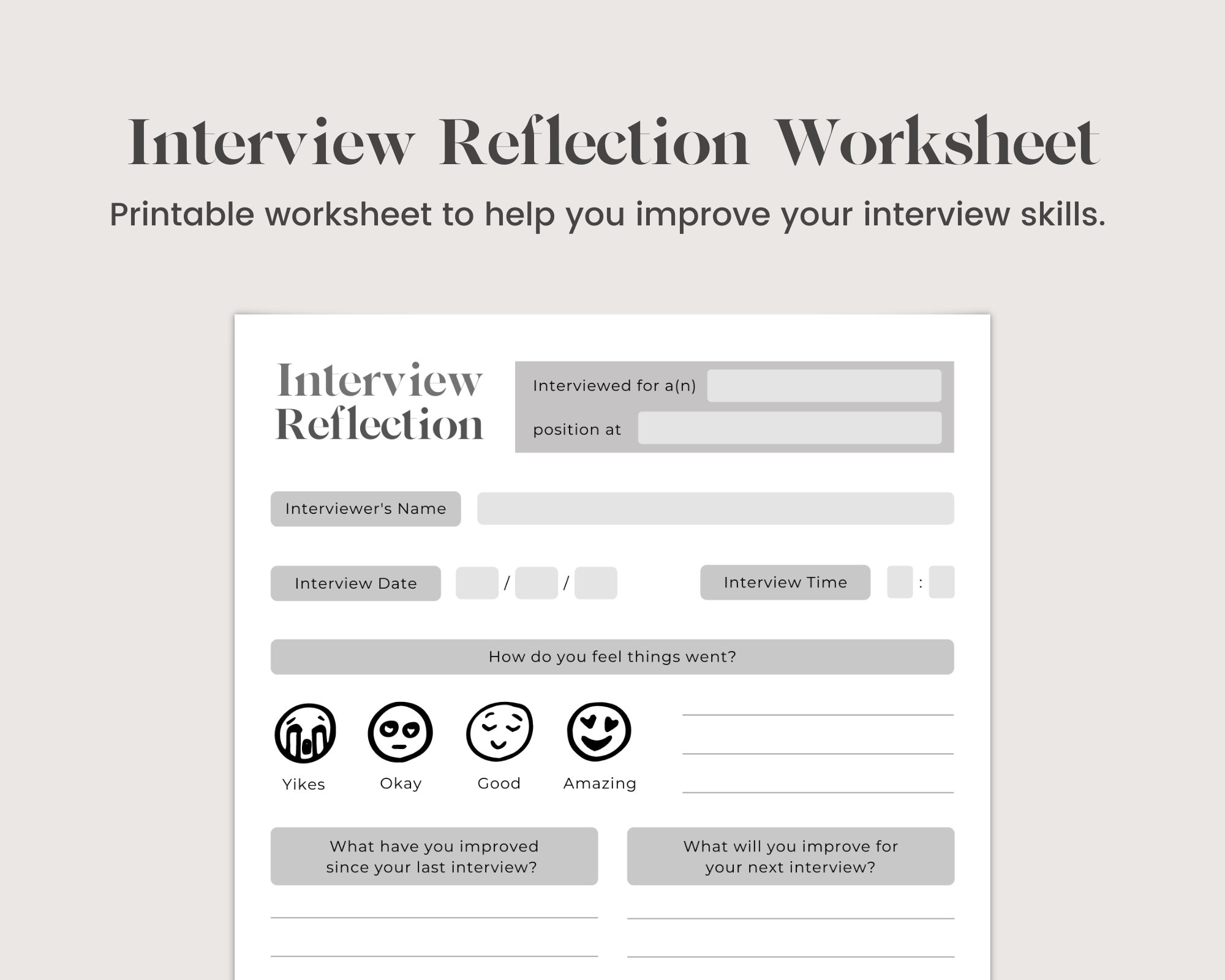 Interview Reflection Worksheet Printable PDF Improve Your Interviewing