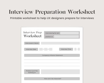 Planificador de entrevistas para diseñadores de UX / PDF imprimible / Prepárese para su entrevista de diseñador de UX