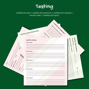 May include: A usability testing template with sections for usability test observations, usability testing, usability test questions, and usability test responses. The template is designed to help you conduct and document usability tests.
