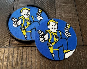 Fallout Coasters Set: 3D Printed Gamer Decor with Holder
