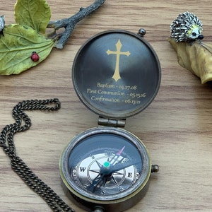 Baptism Compass Gift, First Communion Gift, Confirmation Compass Gift, Custom Engraved Compass For Godson, Gift For Him