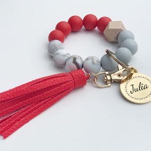 Pulsera porta credencial, llavero, pulsera de silicona, pulsera para maestro, regalo de cumpleaños, mujer, regalo para maestro, pulsera con cuentas y nombre