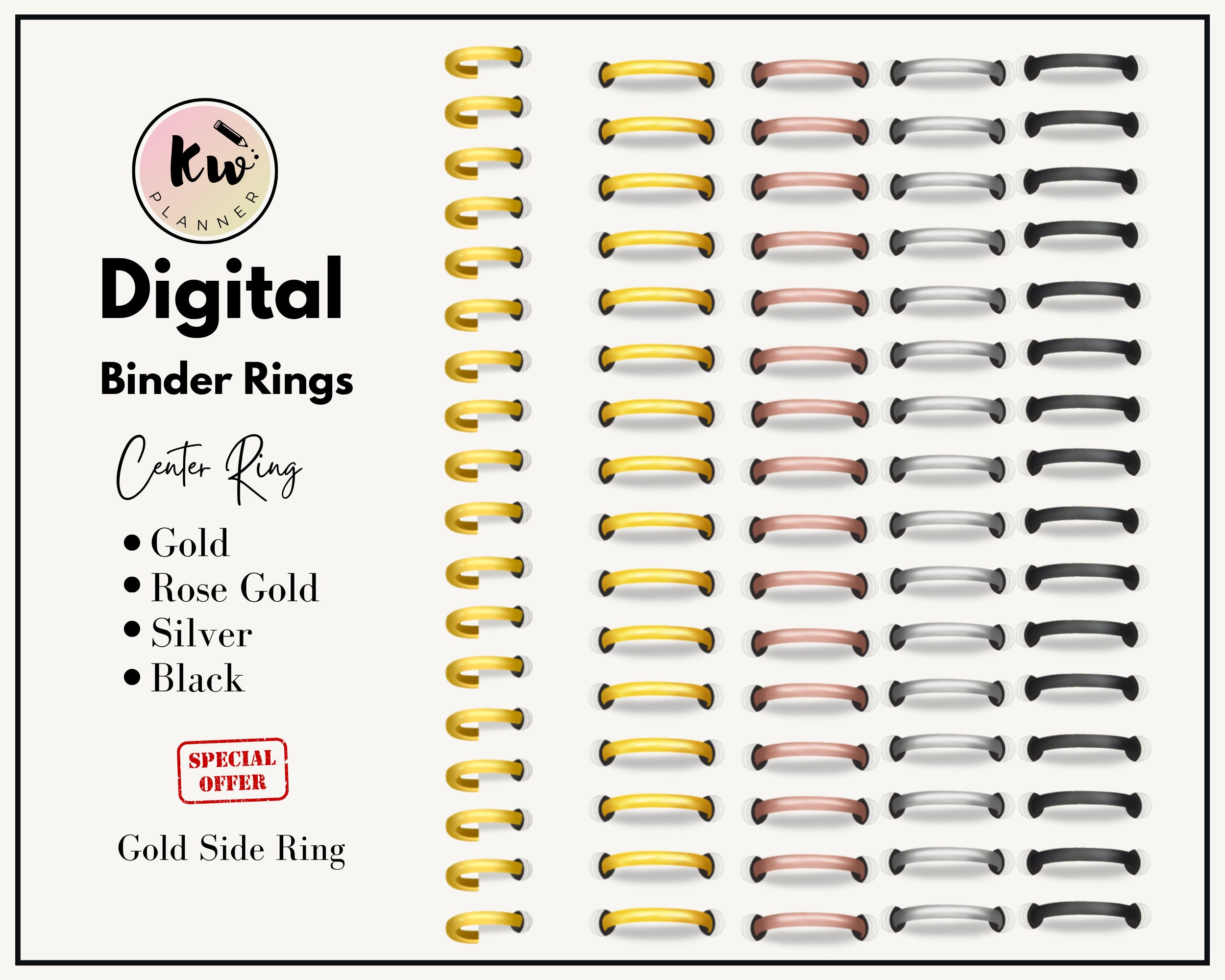 Digital Planner Binder Rings Metallics 4 Colors Silver Etsy