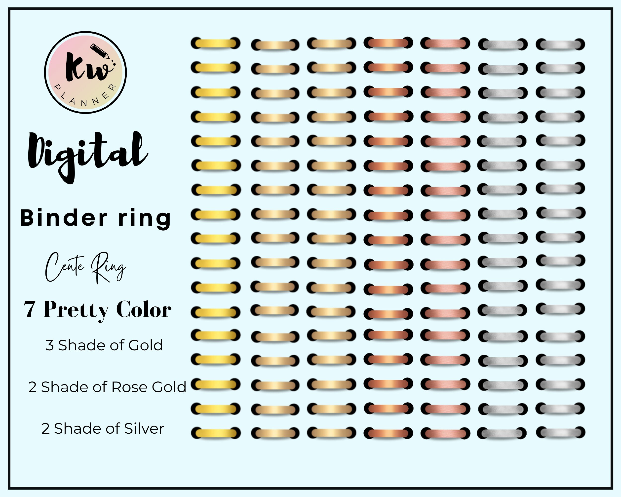 Digital Planner Binder Rings - Metallics - 7 Colors - Silver, Gold,  Champagne, Copper, Rose Gold - GoodNotes - Personal and Limited Use