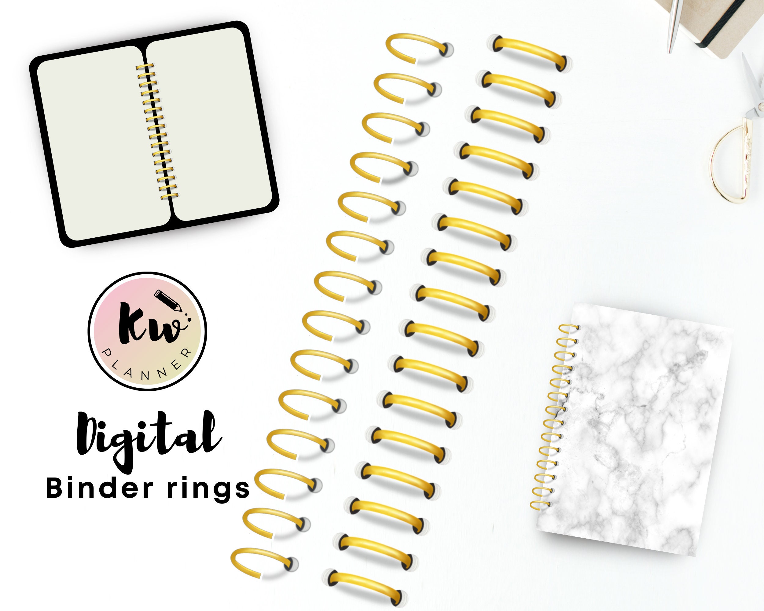 Digital Planner Binder Rings Metallics Gold-goodnotes Center and