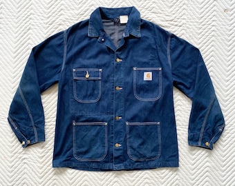 Vintage 80s Carhartt Denim Jeans Workwear Jacket Large 1990's
