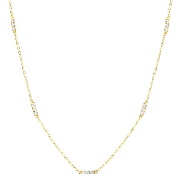 Collier chaine délicat en argent 925 plaqué or 18k zircons bijoux femmes minimaliste