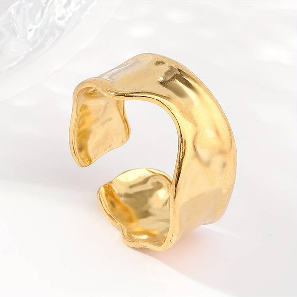 Anneau Ouvert En Acier Inoxydable - bijoux femme -bague réglable épaisse or