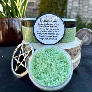 Witches Green Salt 5oz Prosperity, Wealth and Abundance Spells image 1