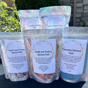 Spiritual Bath Collection Spell Bath 15oz Packages 5 Varieties Self Love, Cleansing, Protection, Psychic Lucid Dreams and Health and Healing